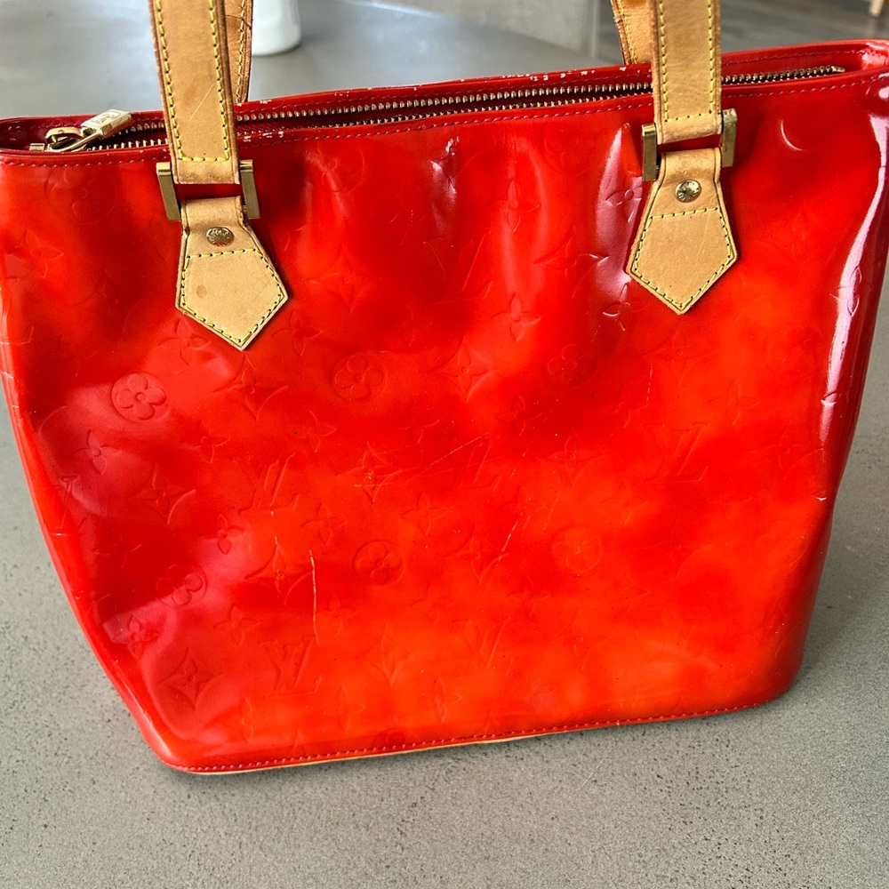 Authentic - Louis Vuitton Red Patent Leather Vernis Tote Bag